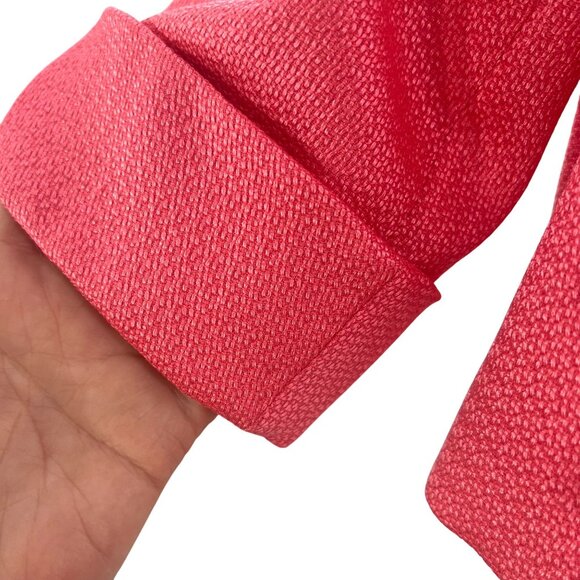 Tahari Hot Pink Short Jacket Textured 3 Button Size 10 Collar Cuffs Jackie-O Chi - Picture 9 of 14